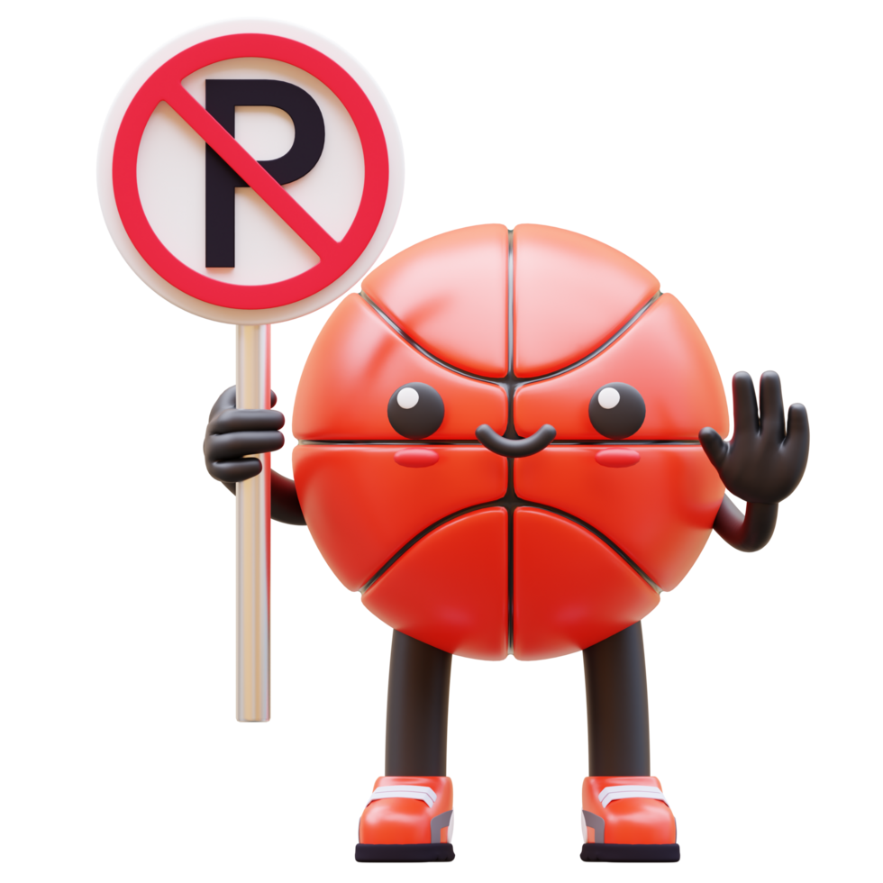 3D Basketball Character Holding No Parking Sign Suitable For Parking Rules And Traffic Awareness Concepts png