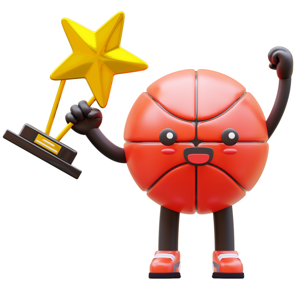 3D Basketball Character Holding Star Trophy Suitable For Award And Achievement Concepts png