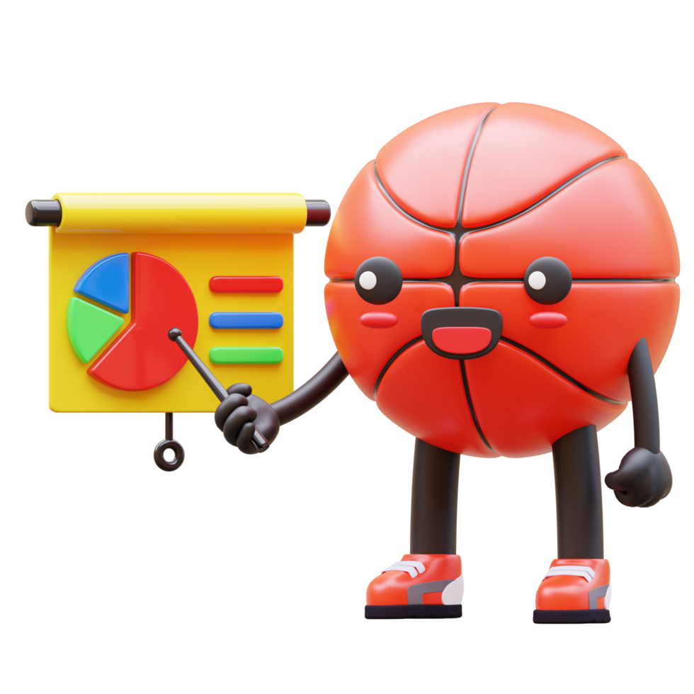 3D Basketball Character Doing Presentation Suitable For Business And Educational Concepts png
