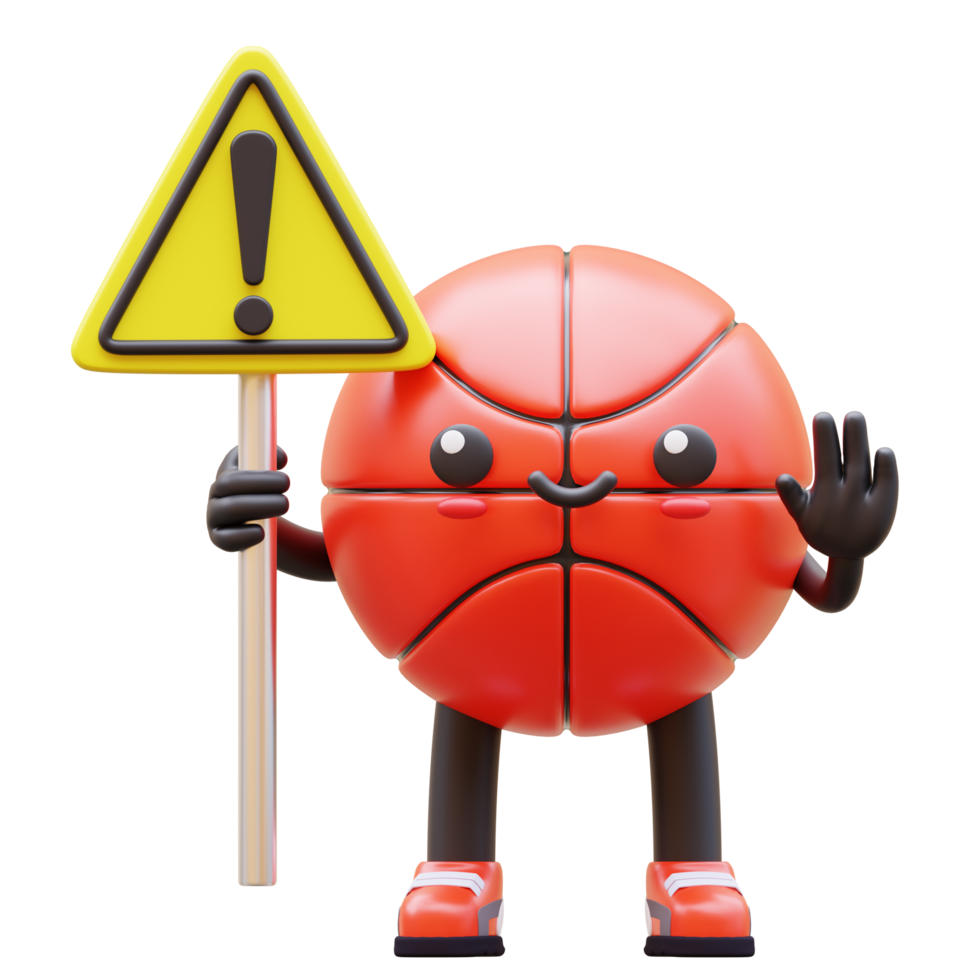 3D Basketball Character Holding Danger Sign Suitable For Warning And Caution Content png