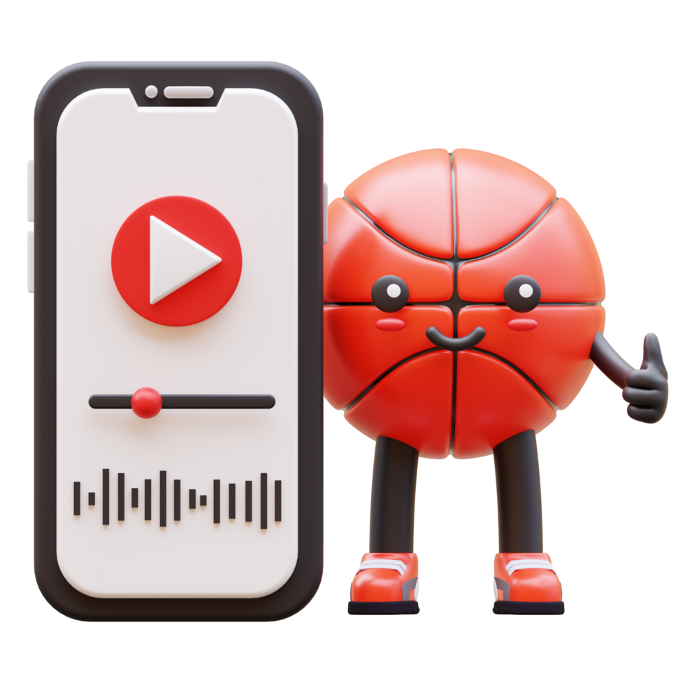 3D Basketball Character Showing Media Application On Mobile Suitable For Digital Media And Entertainment Concepts png