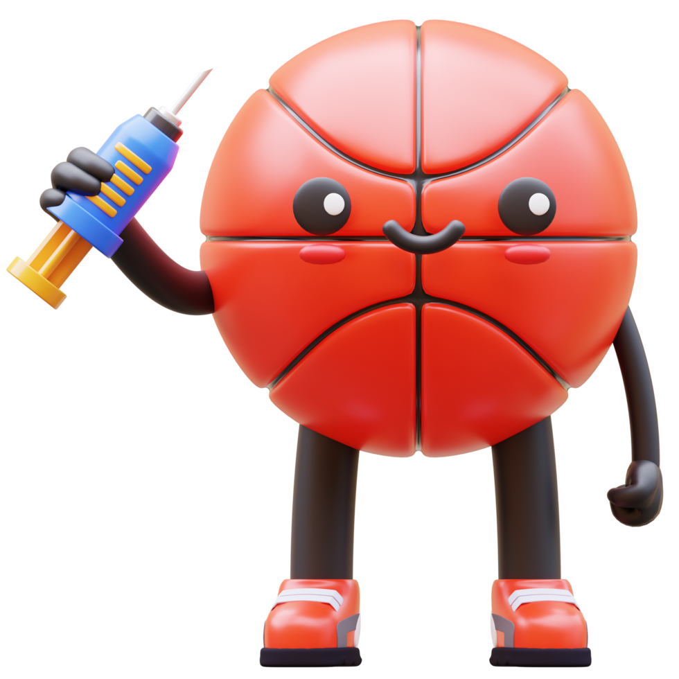3D Basketball Character Holding A Syringe Suitable For Health And Vaccination Concepts png