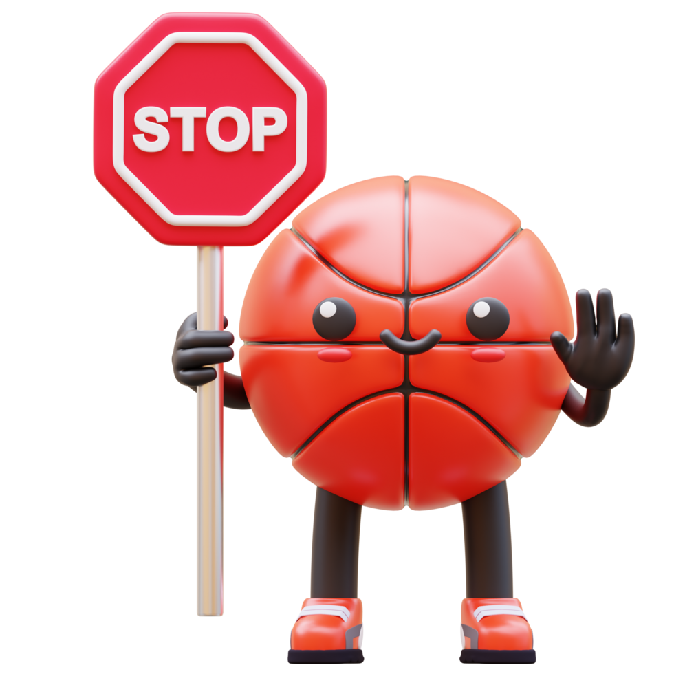 3d pallacanestro personaggio Tenere fermare cartello adatto per traffico regole e sicurezza consapevolezza concetti png