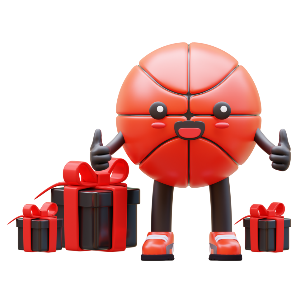 3D Basketball Character With Gift Boxes Suitable For Celebration And Holiday Concepts png