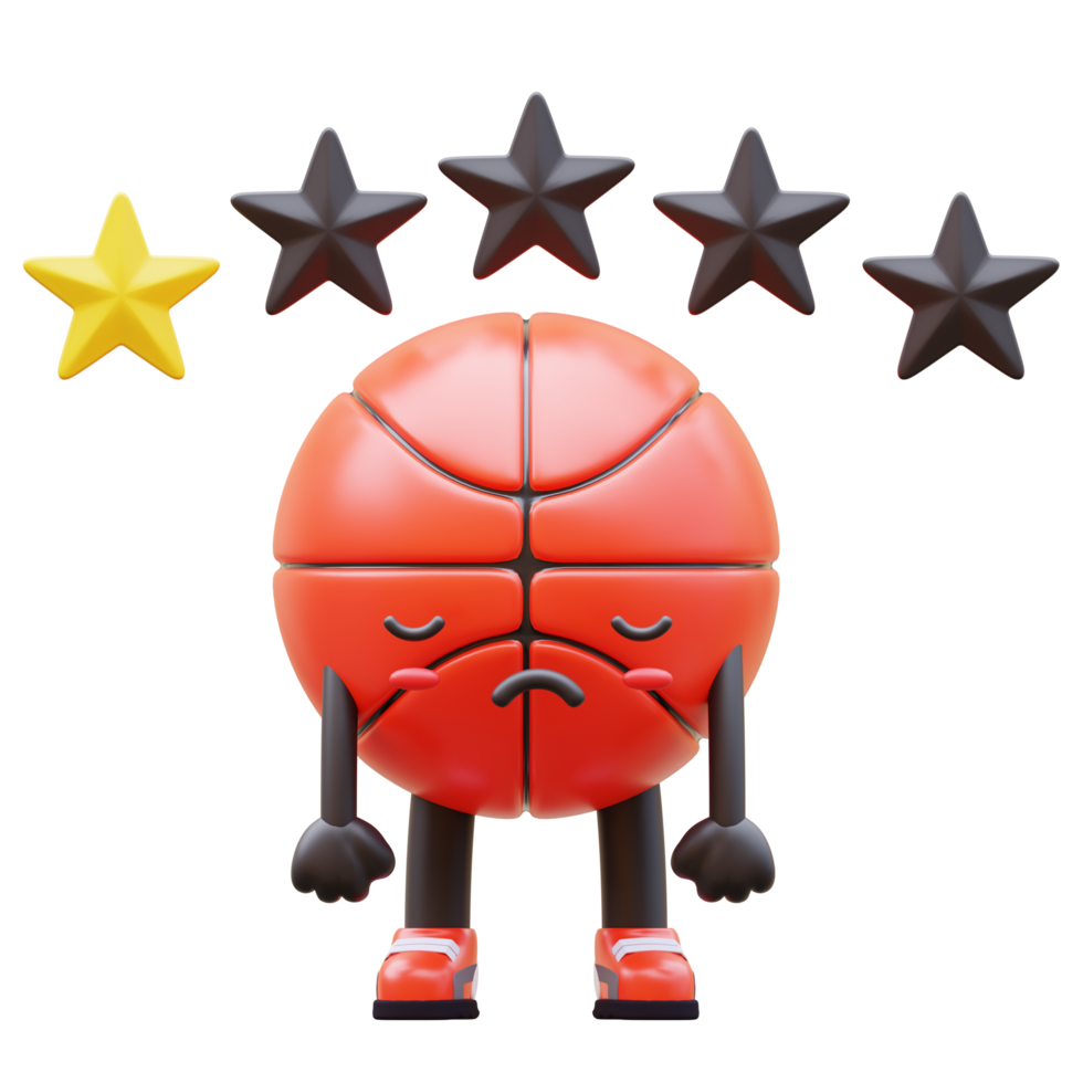 3D Basketball Character Showing One Star Rating Suitable For Negative Feedback And Customer Satisfaction Concepts png