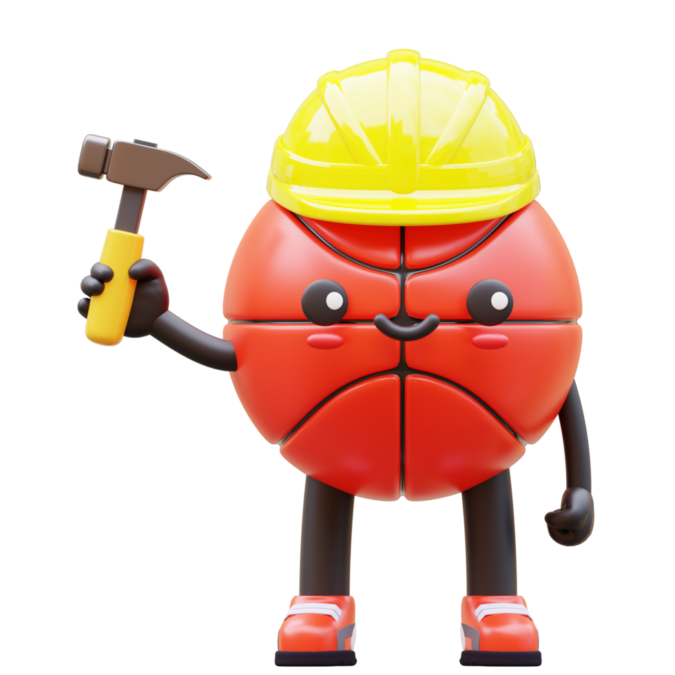 3D Basketball Character Holding A Hammer Suitable For Construction And Repair Themes png