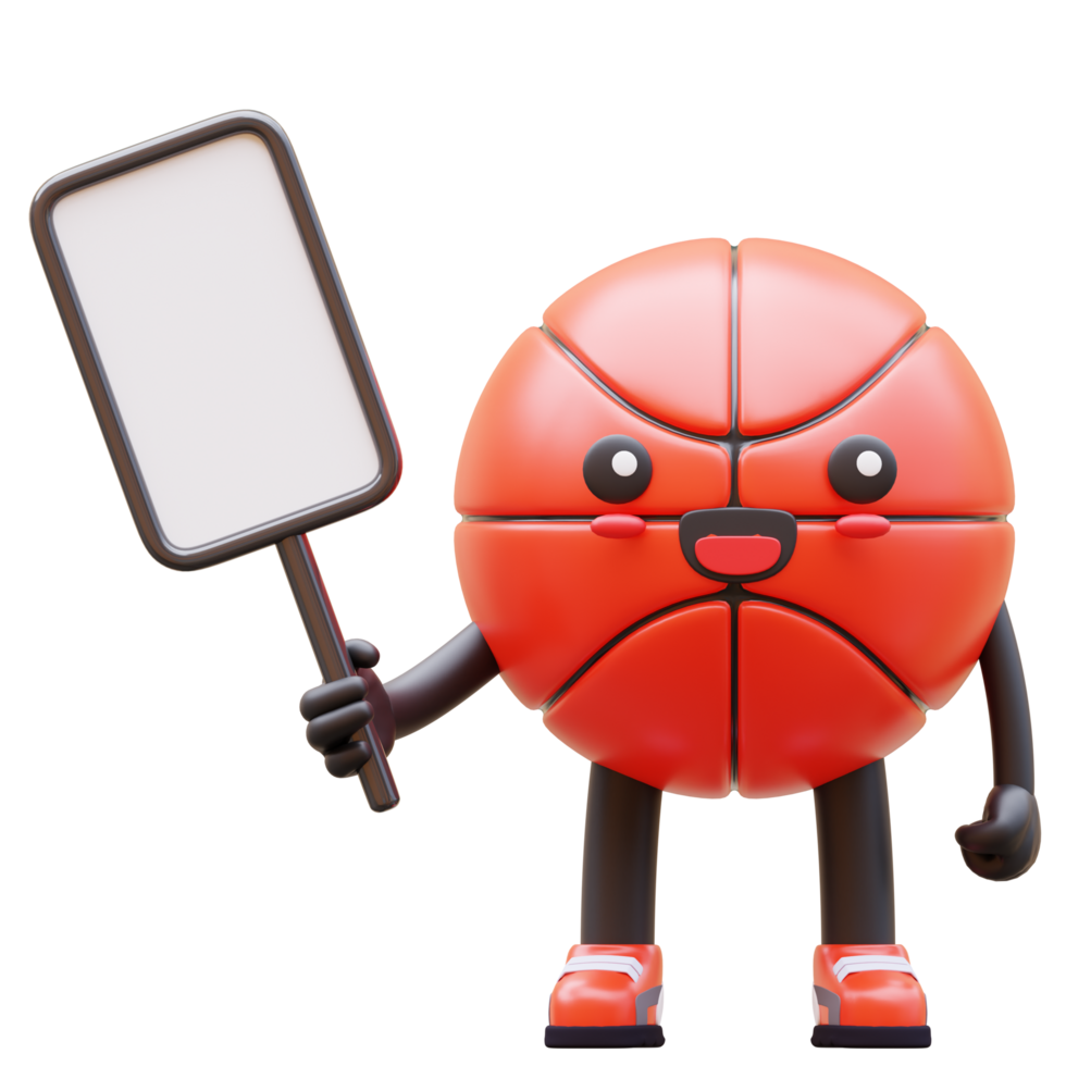 3D Basketball Character Holding Blank Advertisement Board With Hand Gesture Suitable For Advertising And Educational Content png