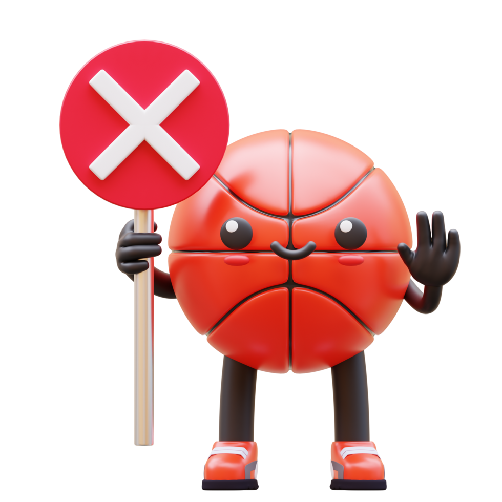 3D Basketball Character Holding Wrong Sign Suitable For Mistake And Incorrect Concepts png
