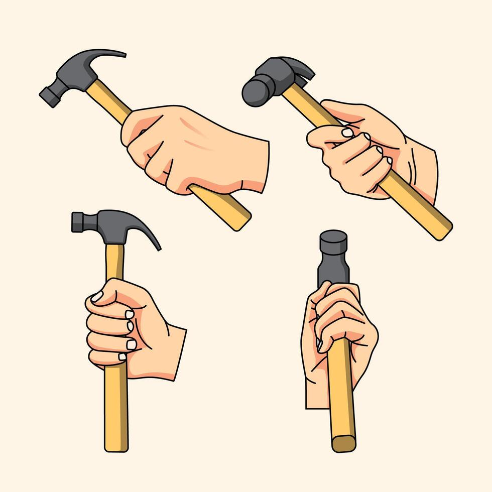 illustration of a hand holding hammer. eps 10 vector