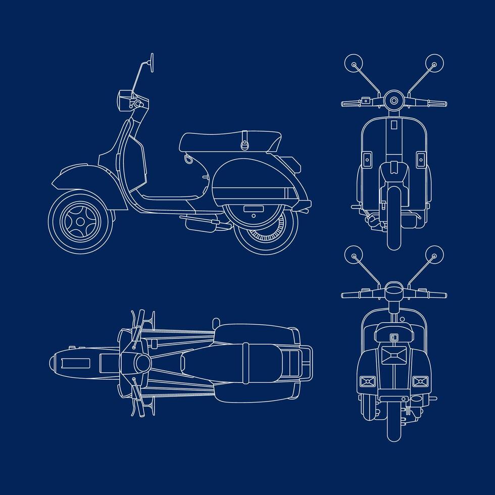 Stylized illustration of blueprints motorcycle. eps 10 vector