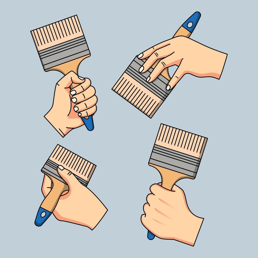 illustration of a hand holding brush. eps 10 vector