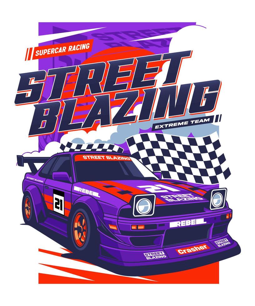 Supercar Street Blazing Racing Design vector
