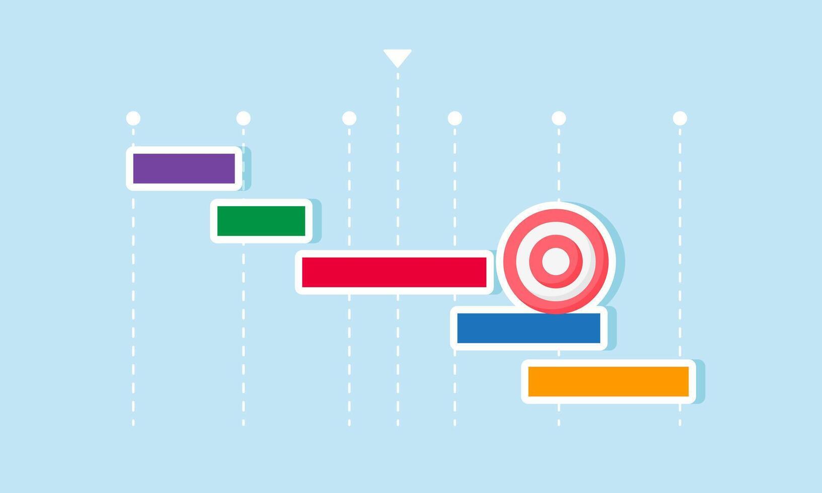 A target board on a bar chart illustrates the progress of a company's business objectives. vector