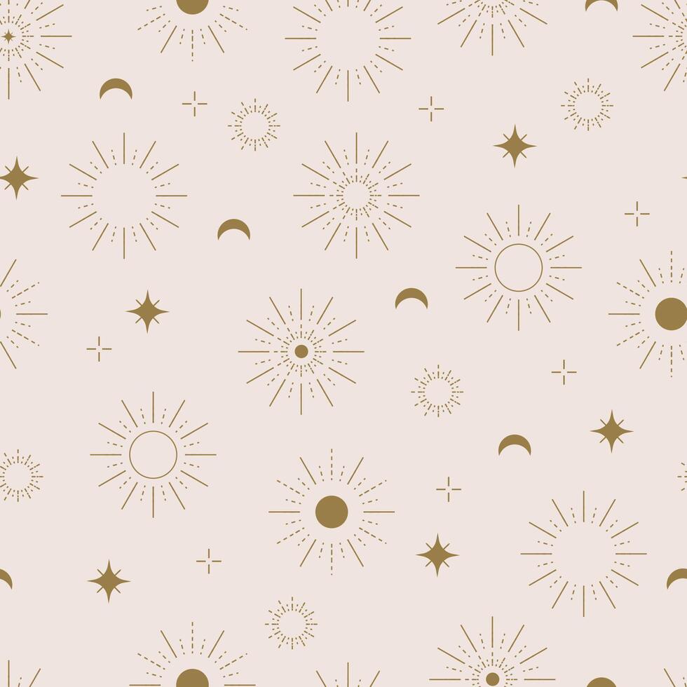 sun and moon seamless pattern with boho style vector