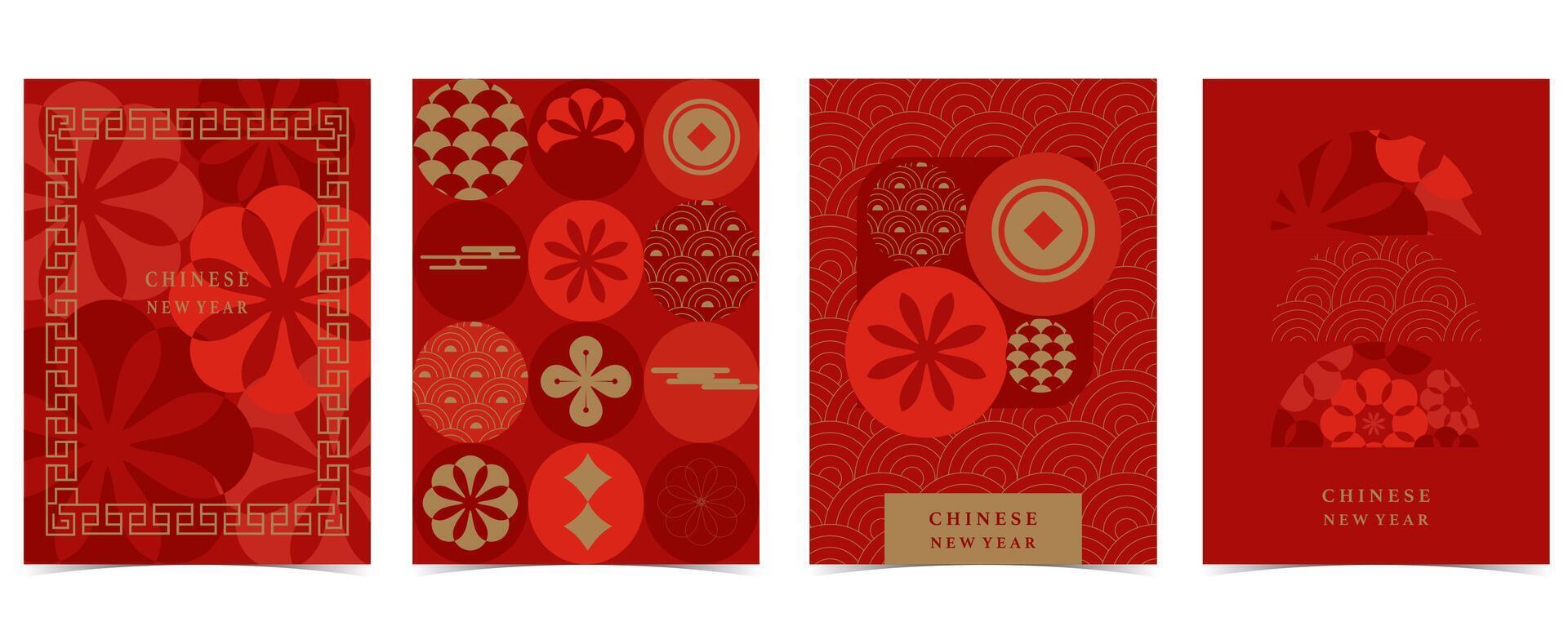 Happy Chinese New Year on red background with geometric vector