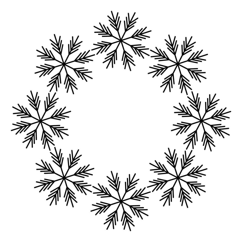 Outline snowflakes Round Frame border. Christmas or New Year greeting cards template with copy space. Isolated illustration Cards, poster, leaflets, banner, brochures, greetings, label or web, vector