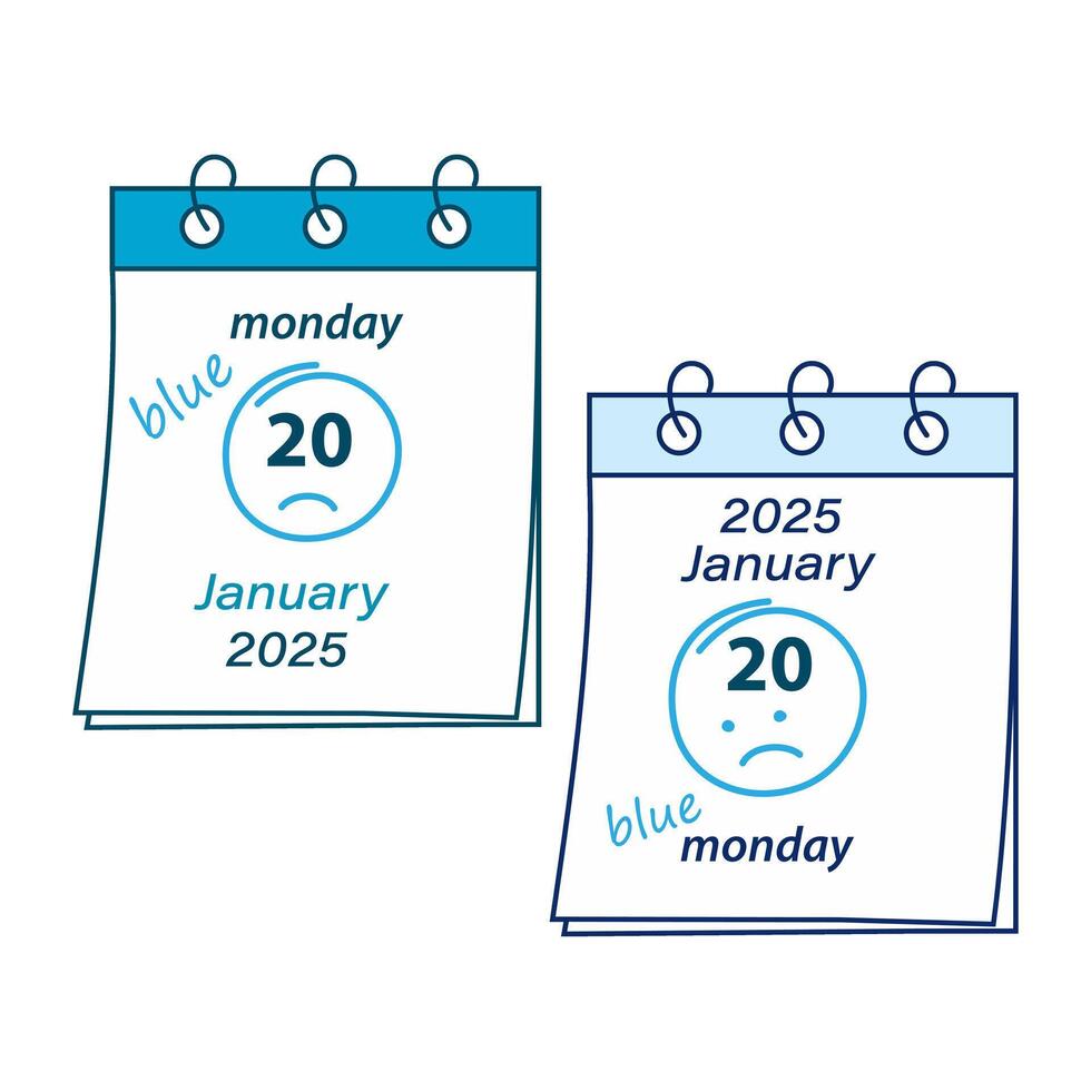 Calendar pages with Blue Monday date 2024 January 15 with hand drawn inscription and stroke around. Set of 2 Isolated illustration Cards, poster, flyer, leaflet, banner, tag, label or web promo vector