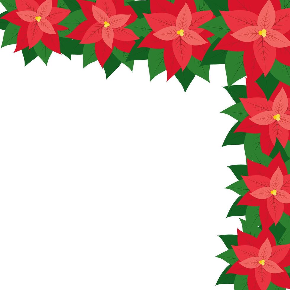 Poinsettia bud Top Corner Frame border with copy space in trendy shades. Christmas greeting concept. Isolated illustration Invitation, cards, poster, flyer, leaflet, banner, label or web promo vector