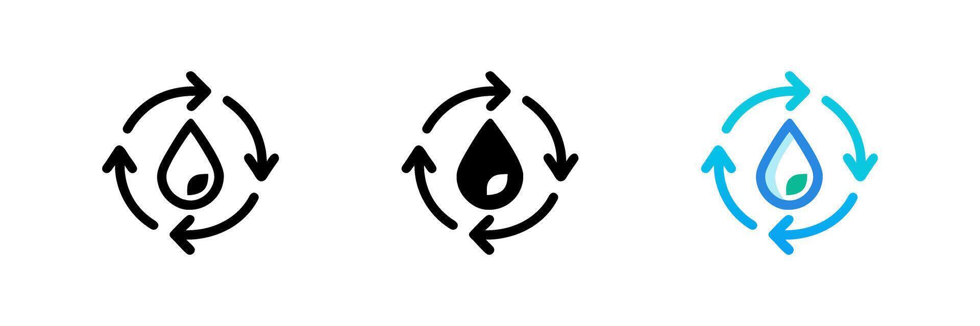 Recycle water icon set. Water drop with 4 sync arrows. Planet bio protection circle flat design vector