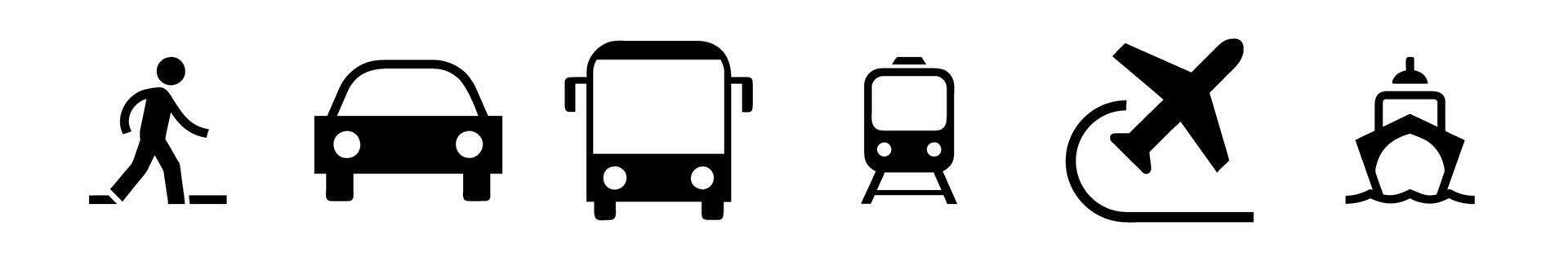 Transport icons set. Auto, bus, train, ship, plane and on foot. Public, travel and delivery transport icons. illustration. vector