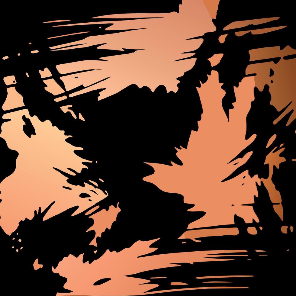 A black and orange abstract background with a bunch of paint splatters vector