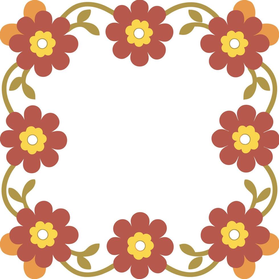 A flower frame with red and yellow flowers vector
