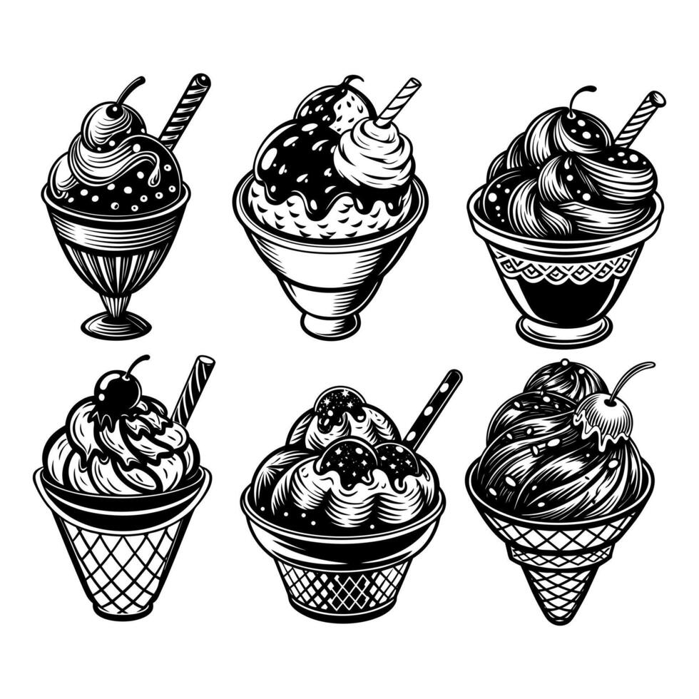 Ice cream sundae set of different flavors vector