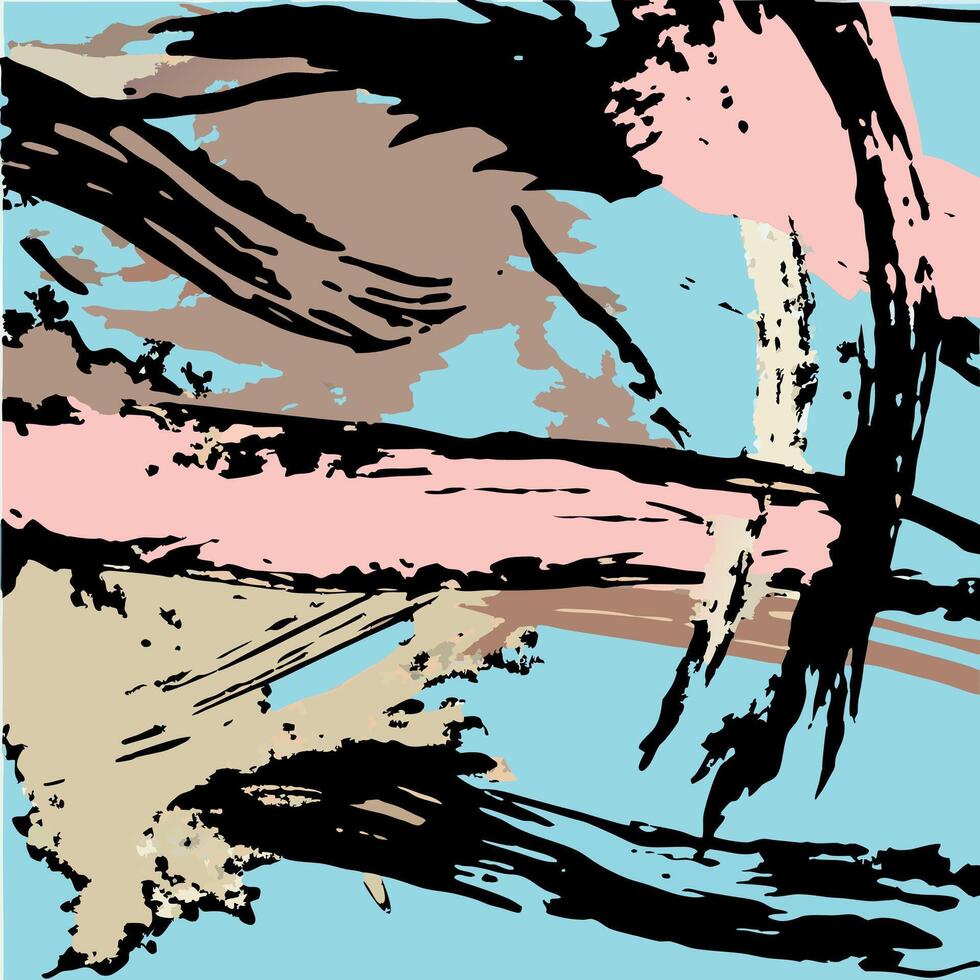 Abstract painting with brush strokes on a blue background vector