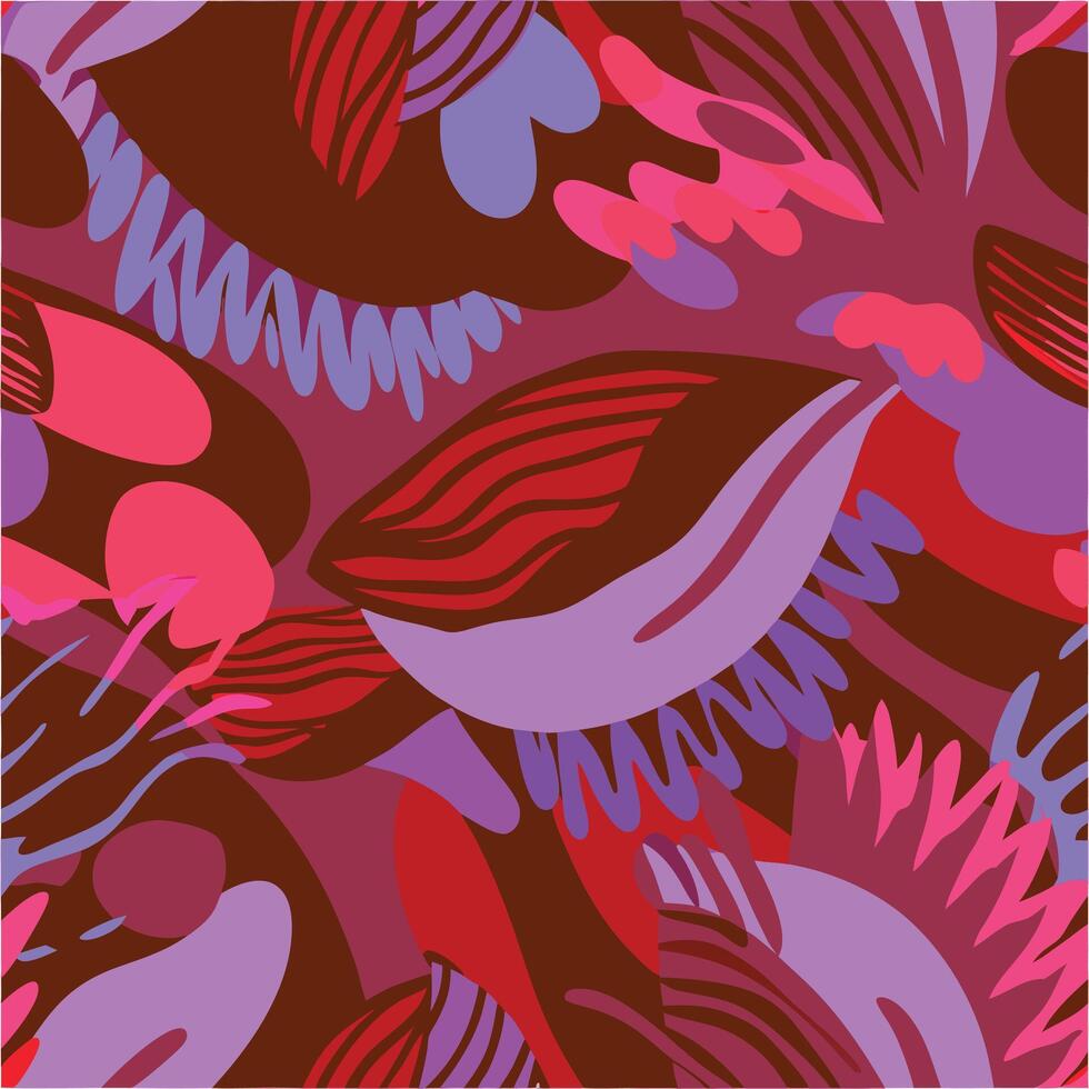 A pattern with red and purple flowers and leaves vector