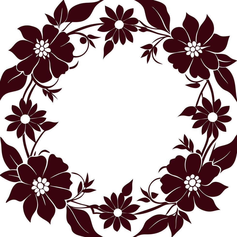 A floral wreath with black and white flowers vector
