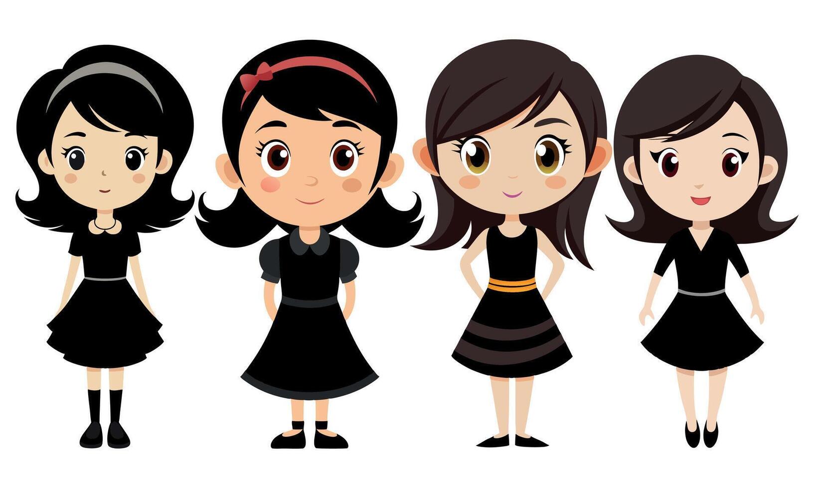 Cartoon girls in black dress vector