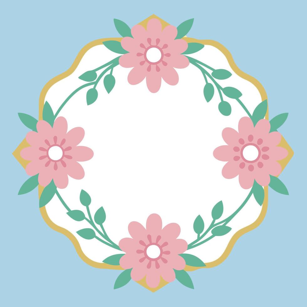 A round frame with pink flowers on it vector