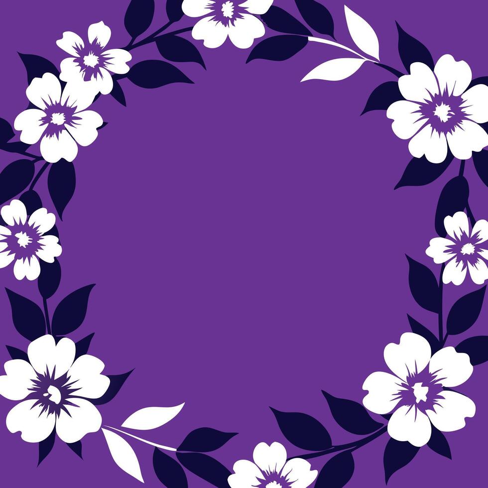 A purple background with white flowers and leaves vector