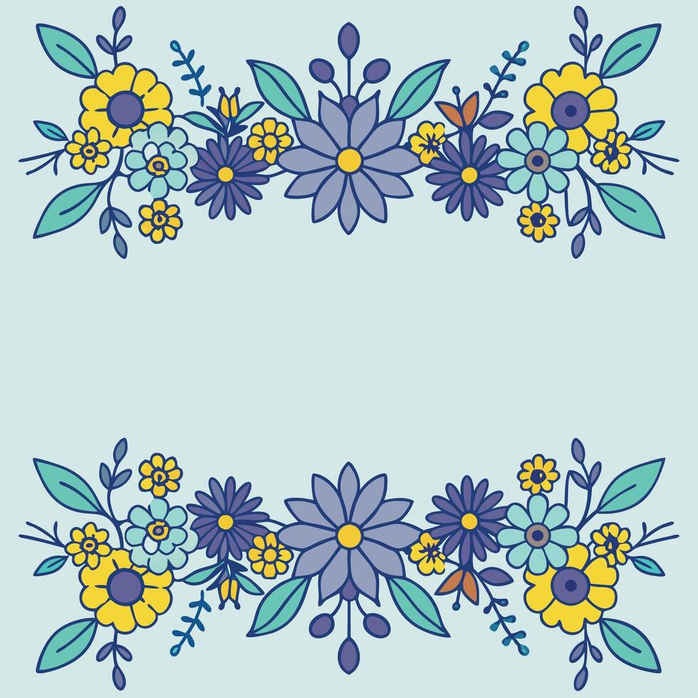 Floral border with blue and yellow flowers vector