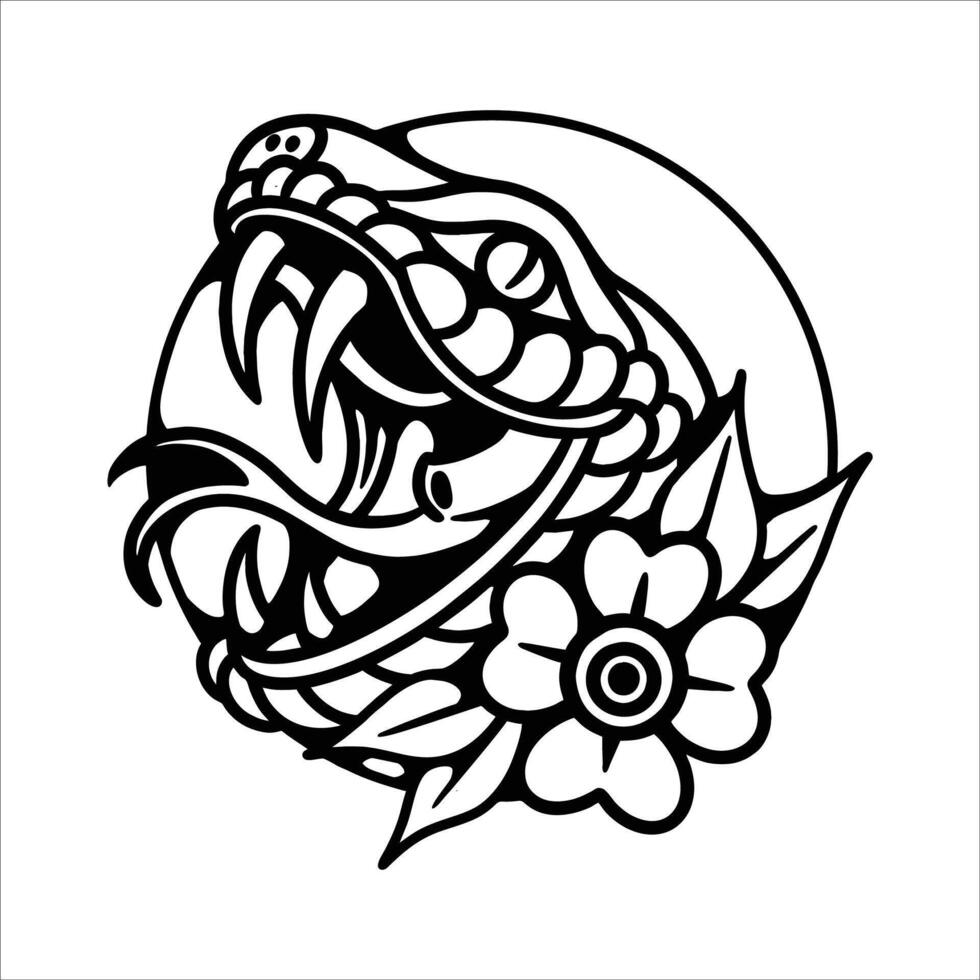 snake and flower illustration design vector