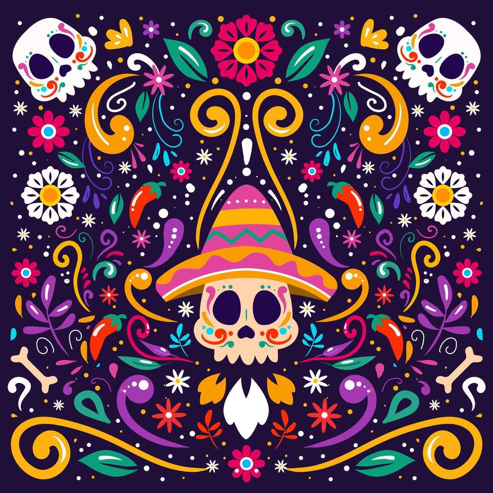Illustration of Mexican Heritage Day of The Dead Dia de los Muertos Celebration vector