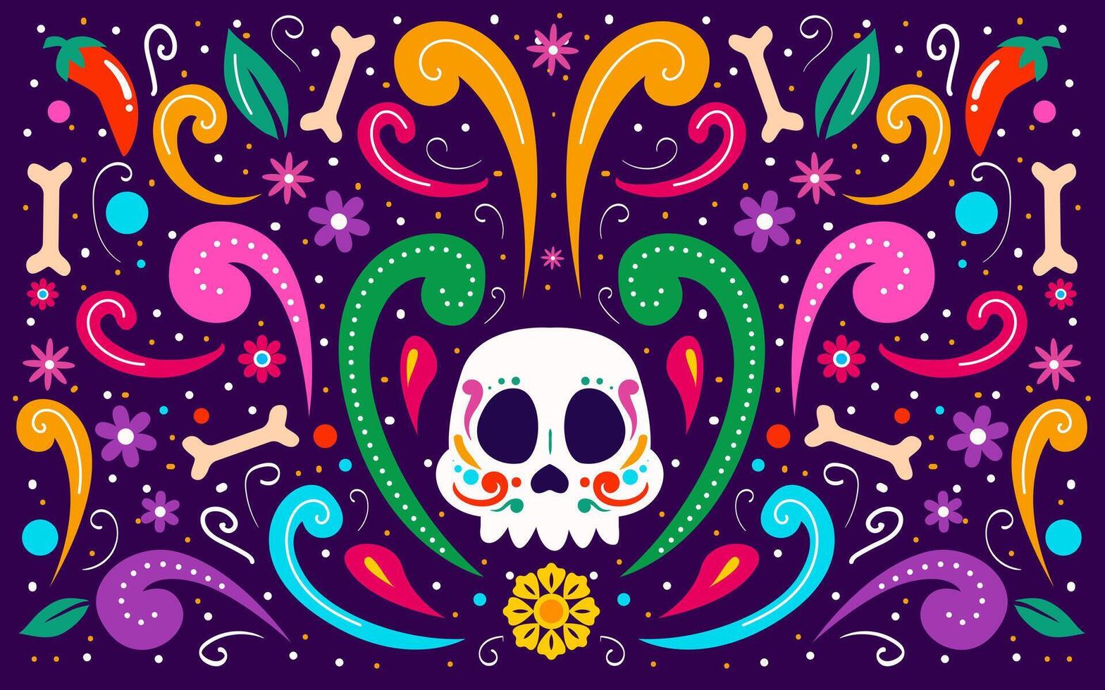 A vibrant and colorful digital illustration of dia de los muertos vector
