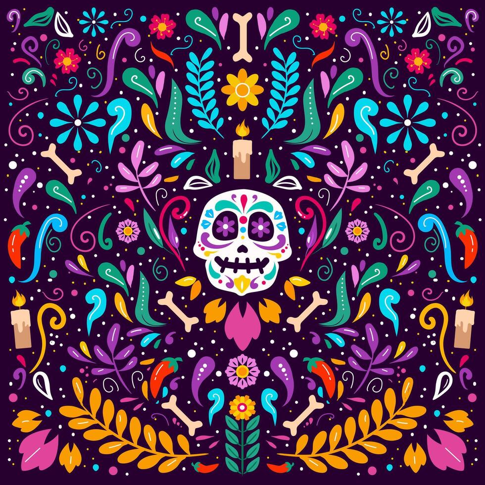 Hand drawn flat dia de muertos background vector