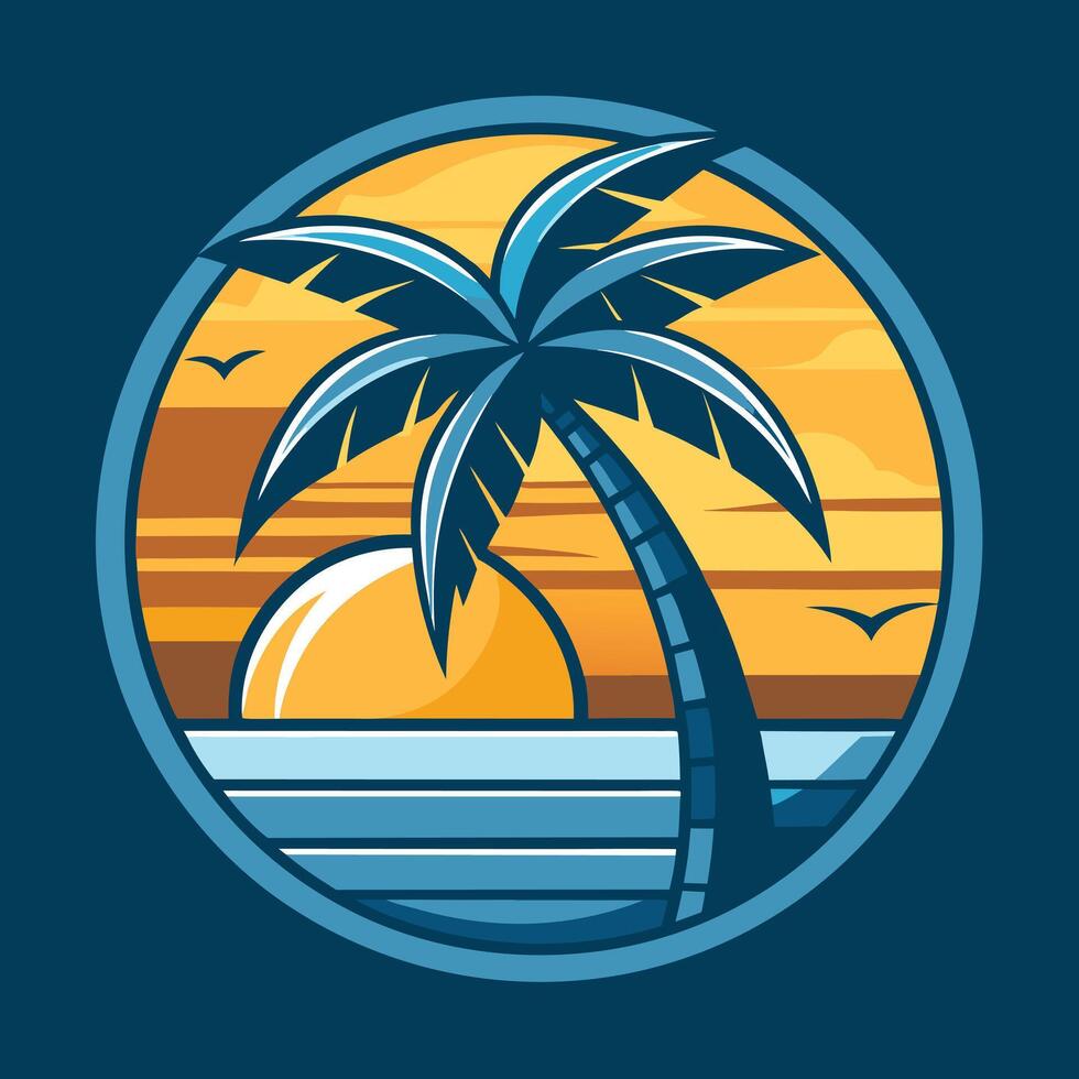 Retro wave sunset with palm tree illustration T-Shirt design vector