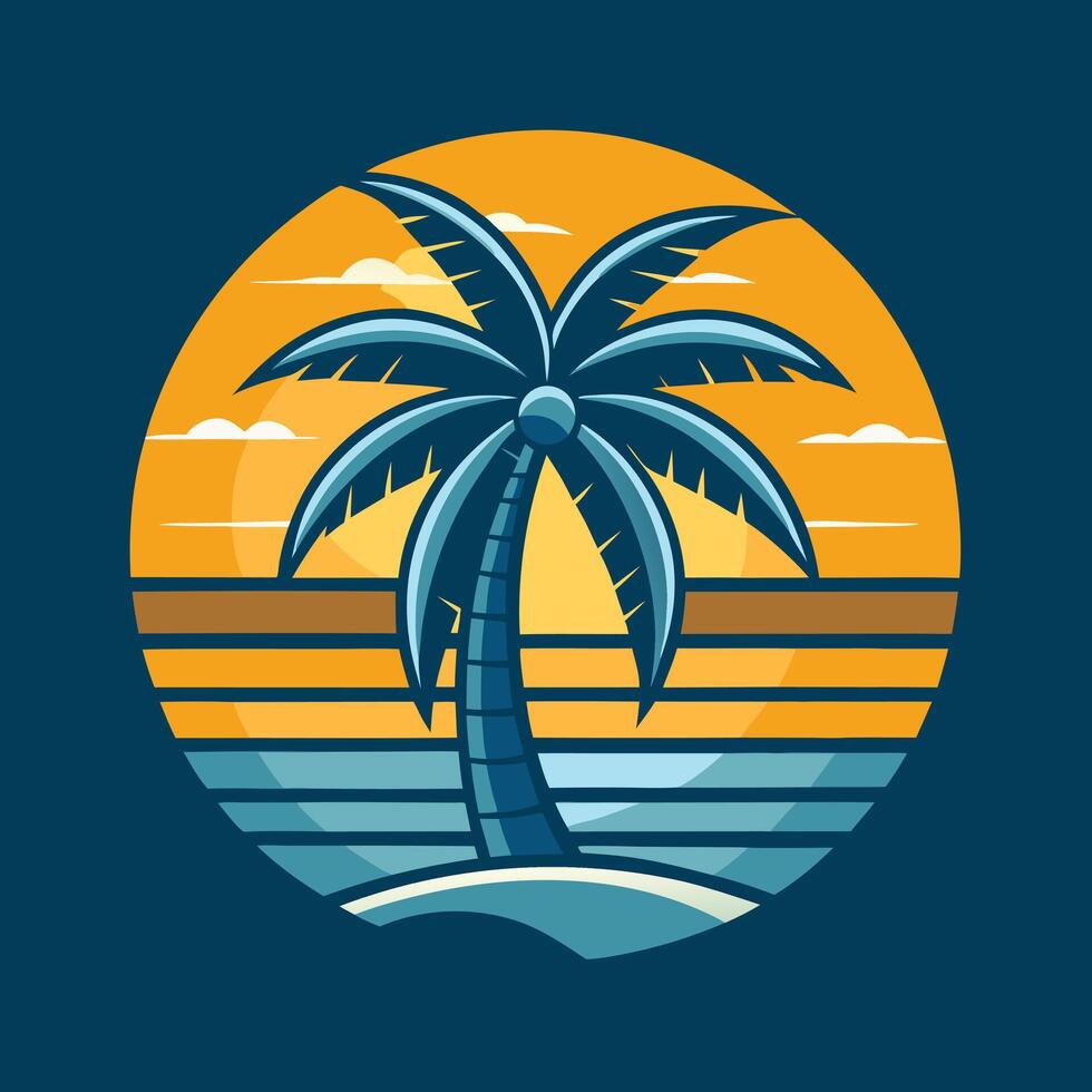 Silhouettes of palm tree and sunrise. tropical landscape and mountains black, very peri illustration vector