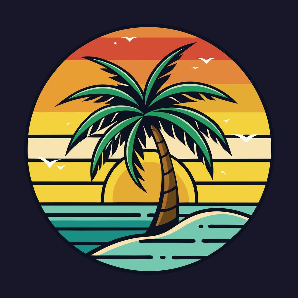 Tree with sunset illustration art vector
