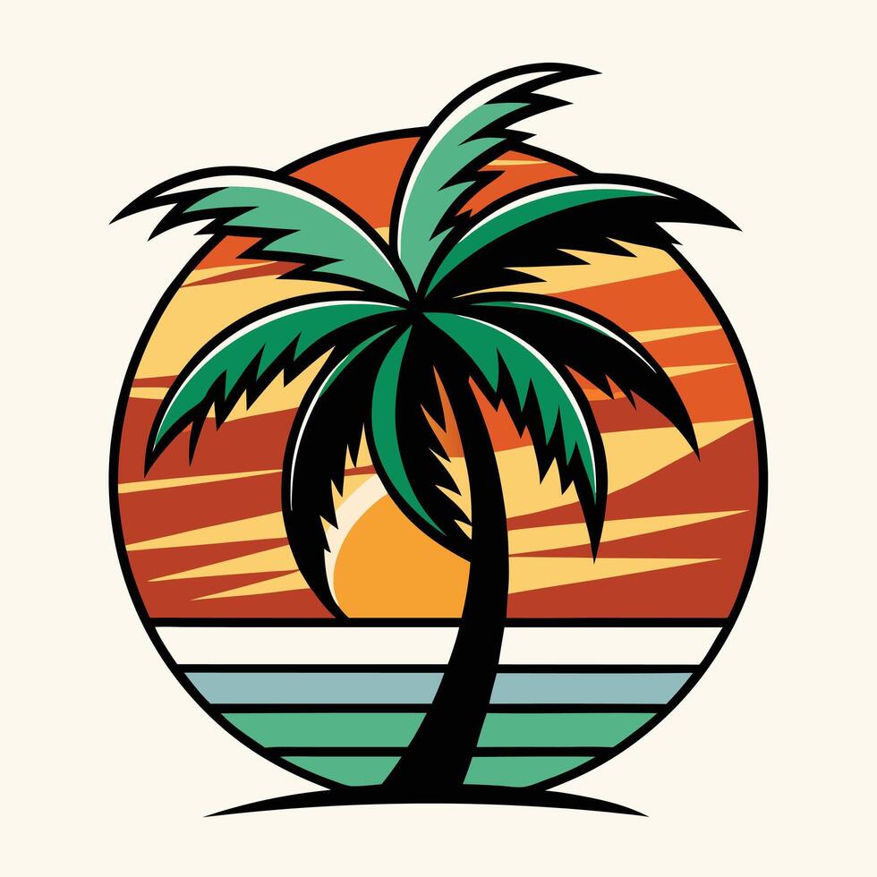 retro sunset and palm silhouettes. Vintage elements for t-shirt. vector