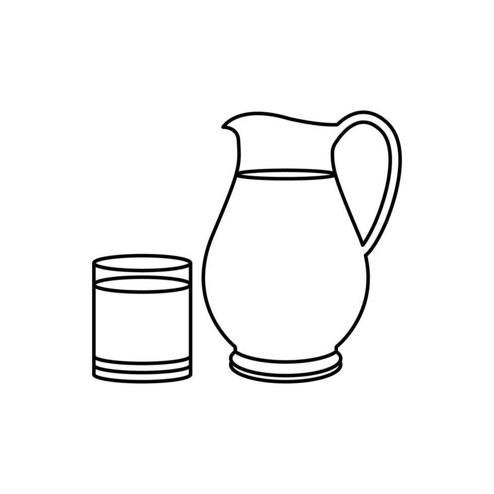 Milk jug and glass of milk linear icon isolated on white background. isolated outline drawing. Editable stroke vector