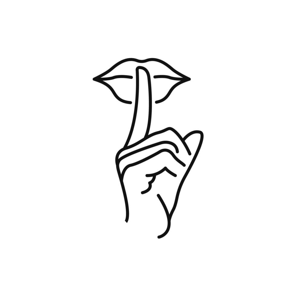 don't be loud icon, finger and lips outline, isolated on white vector