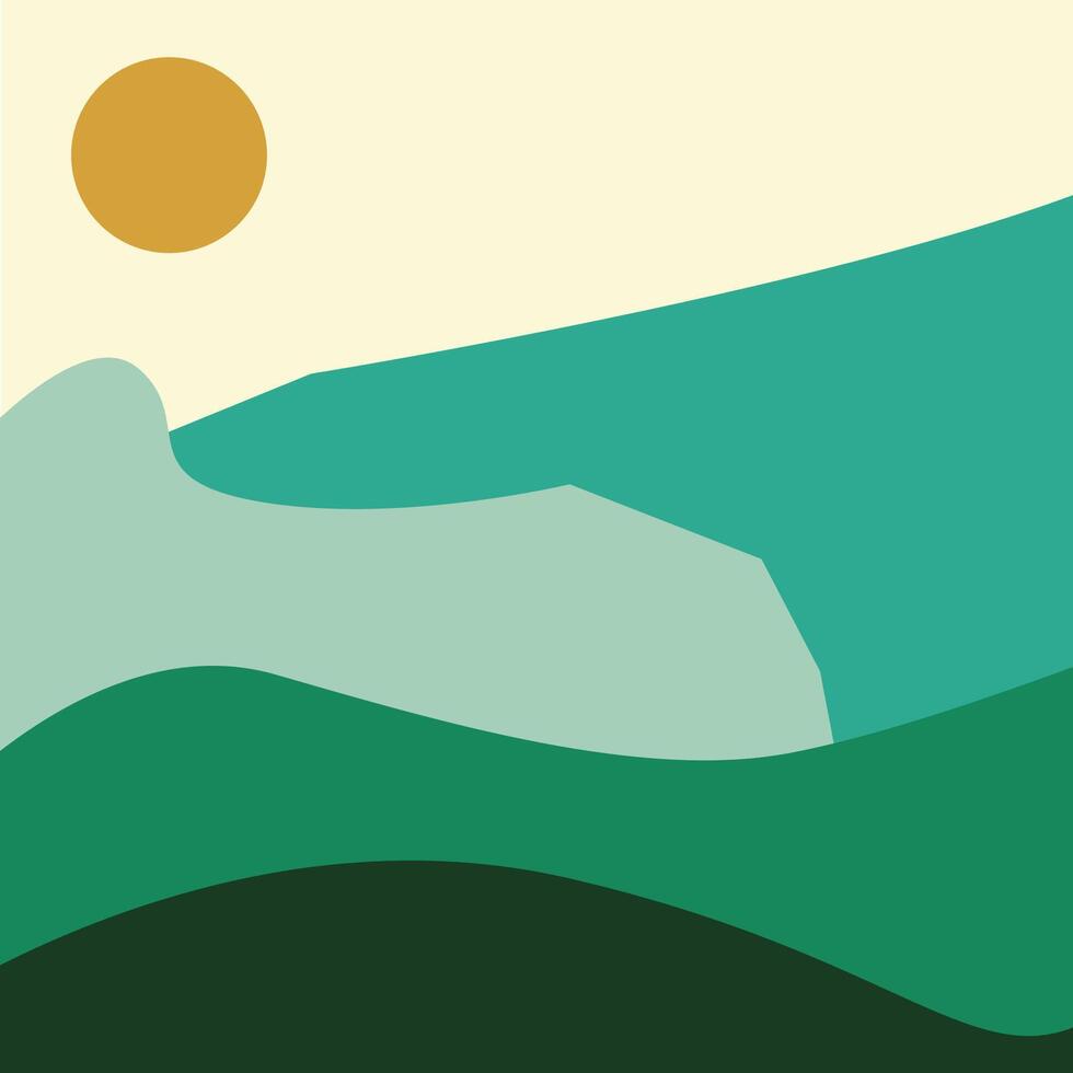 Landscape painting art mountains and moon vector