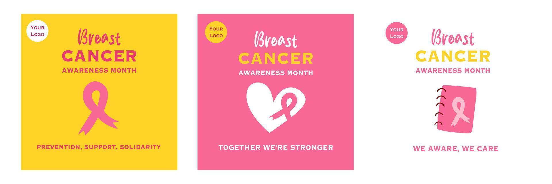 Set of template of October Breast Cancer awareness month for social media posting, banner, flyer, and poster vector