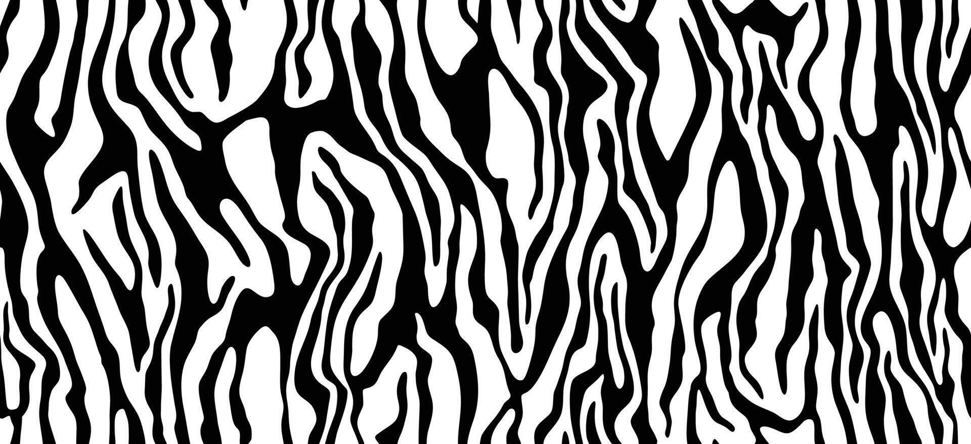 Zebra fur - stripe skin, animal pattern. Repeating texture. Black and white seamless background vector