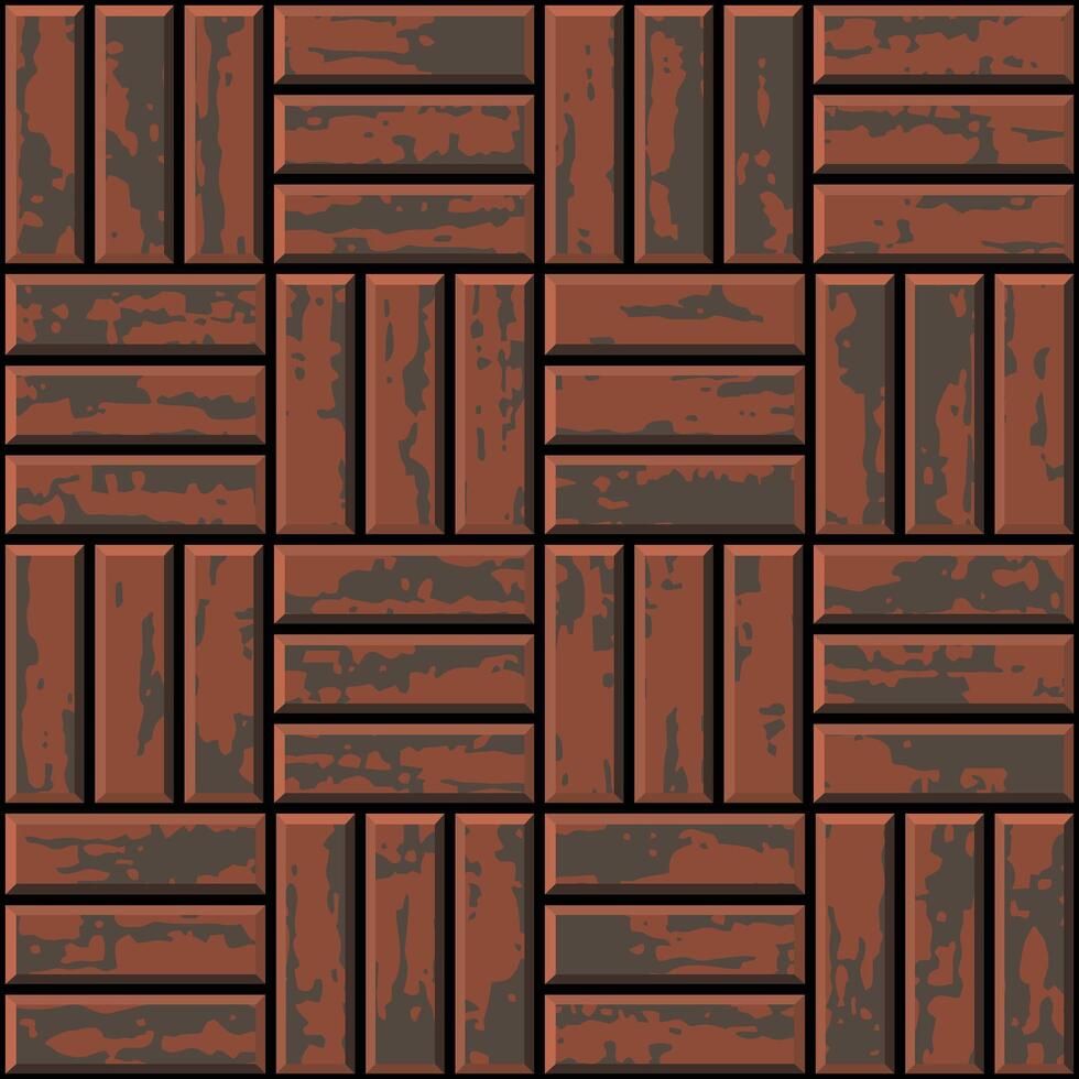 Red seamless pattern of paved floor. Garden mosaic texture in top view. Slab pavement. Coating with grunge textured paving tiles of square shape. Old stone brick surface vector