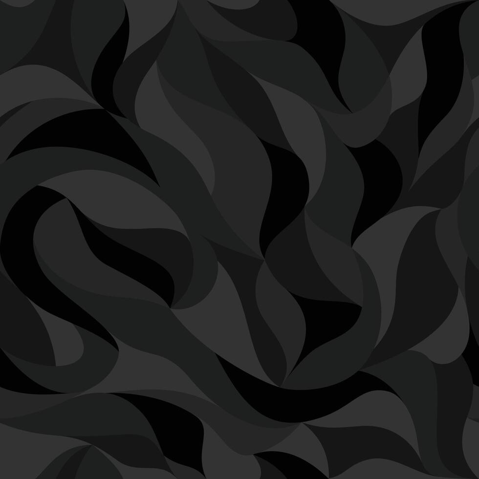 Petals pattern with wavy curved lines and scrolls on black background. Floral organic design for textile, fabric and wrapping. Trendy leaf abstract seamless geometric texture vector