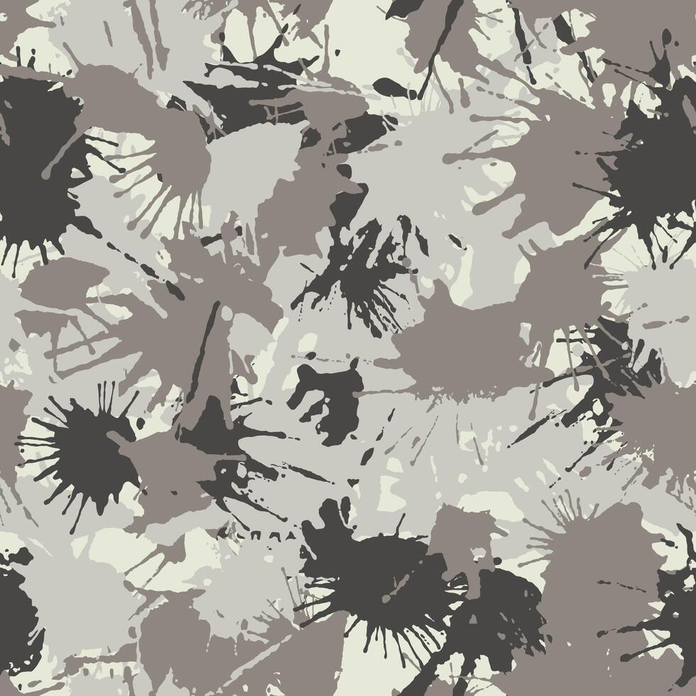 Blots camo seamless pattern. Paint splashes spots. Hand drawn camouflage texture for printing on fabric. Ink grunge background vector